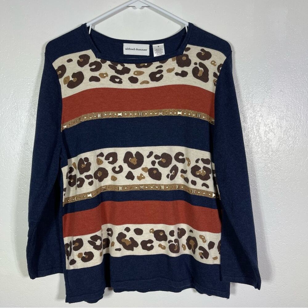 Alfred Dunner, Long Sleeve Studded Leopard Print Blouse. Size Medium.